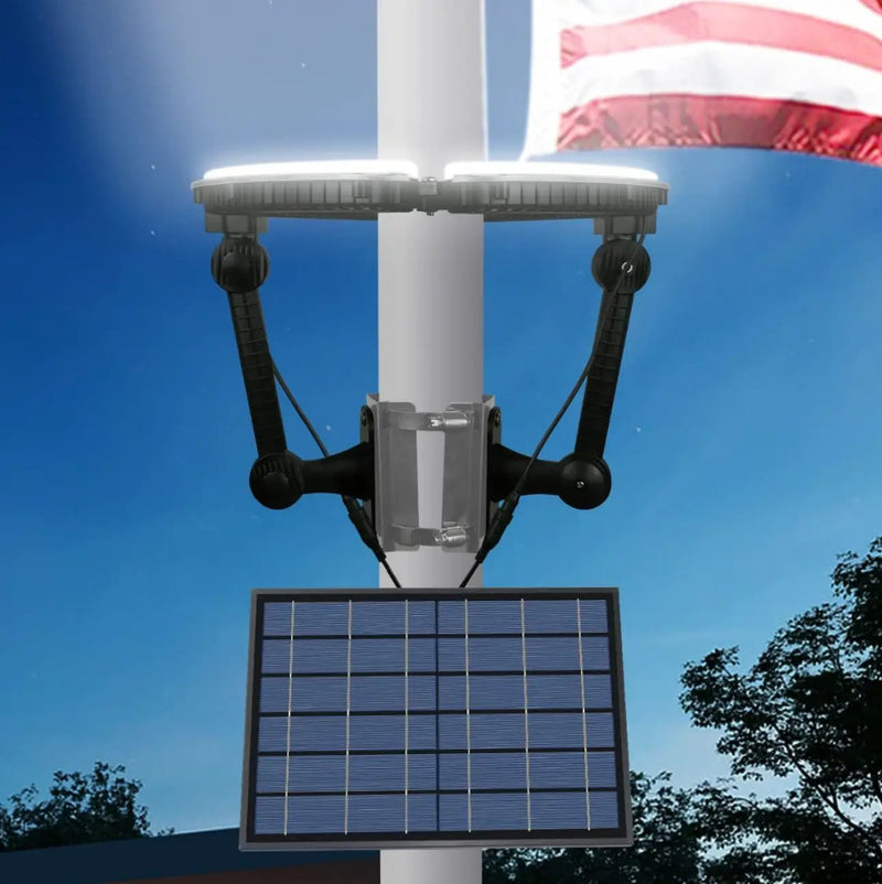 Flagpole Solar Light 4640 Lumen 12000mAh Rechargeable Battery Flag Pole Light Solar Powered 32 Brightest LED Outdoor Waterproof Fits Diameter 2-6 in Flagpoles Work up to 16 Hours Flag Lights by Outdoor Solar Outlet