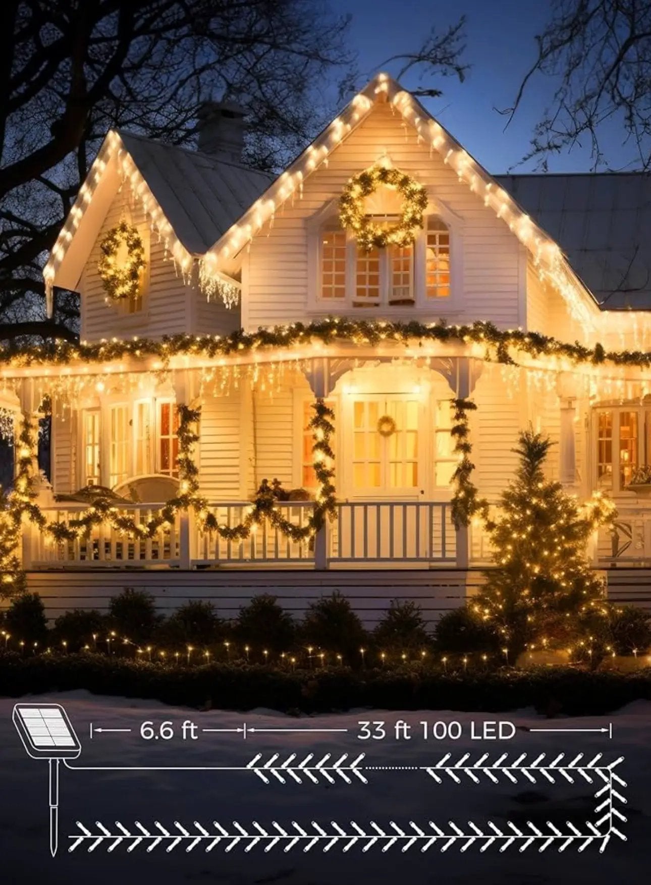 33Ft Solar Led string light 100LED Light-Green Wire by Outdoor Solar Outlet