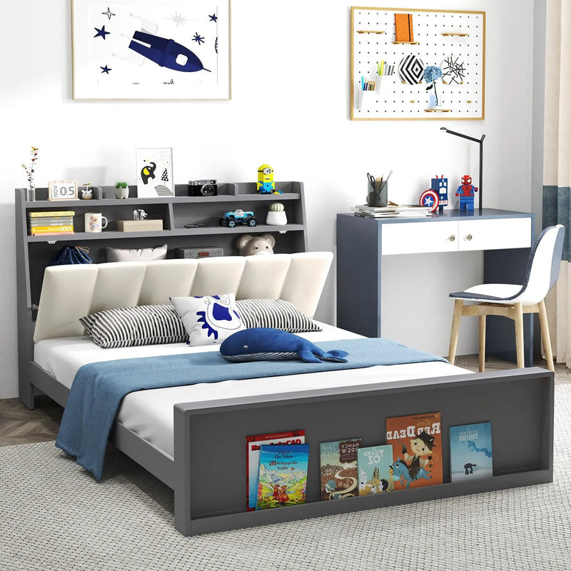 Full Size Bed Frame with Storage Modern Platform Bed with Headboard-Full Size by DirectDeals