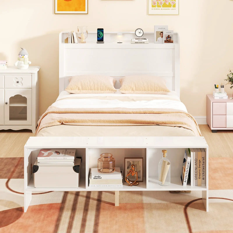 Full Size Bed Frame with 2 USB Ports with Storage Headboard and Lights by DirectDeals