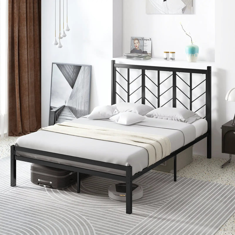 Queen Size Platform Bed with Headboard and Metal Frame by DirectDeals