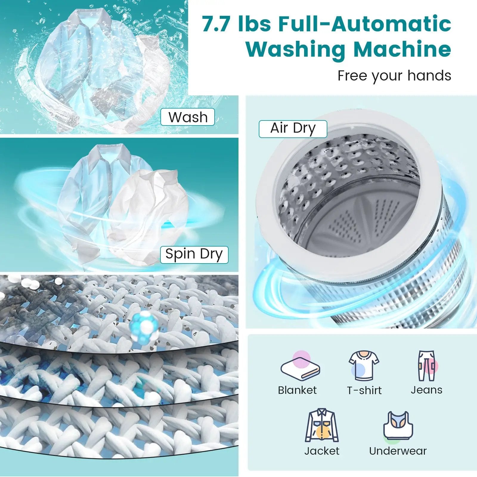 7.7 lbs Full-Automatic Washing Machine with 10 Washing Programs by DirectDeals