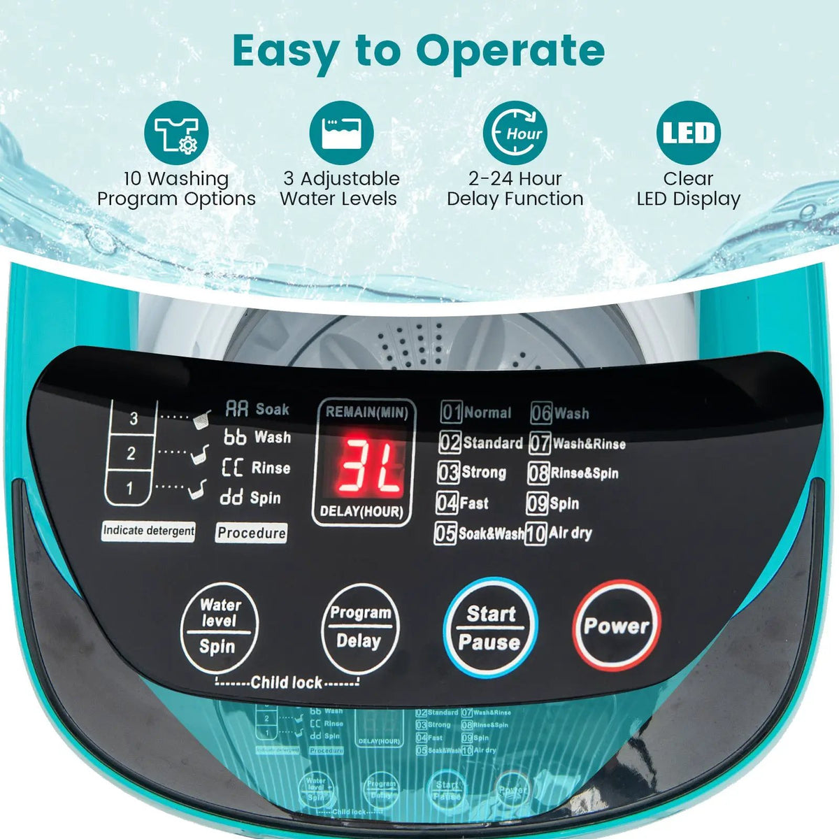 7.7 lbs Full-Automatic Washing Machine with 10 Washing Programs by DirectDeals