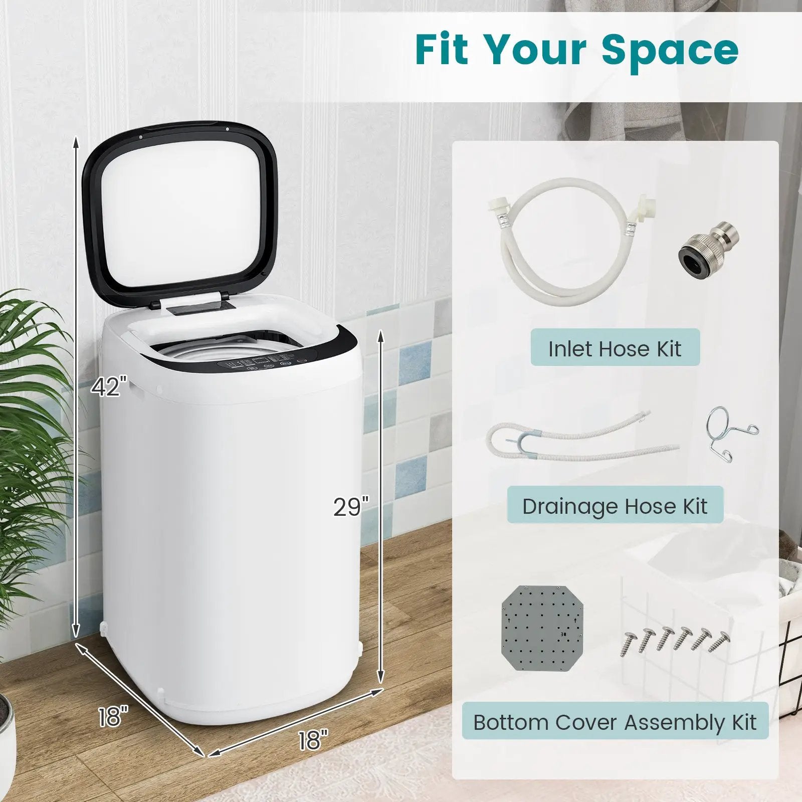 7.7 lbs Full-Automatic Washing Machine with 10 Washing Programs by DirectDeals