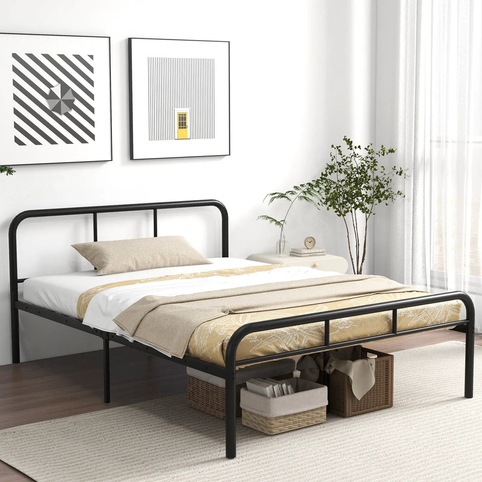 Full Bed Frame with Headboard and Footboard No Box Spring Needed-Black by DirectDeals