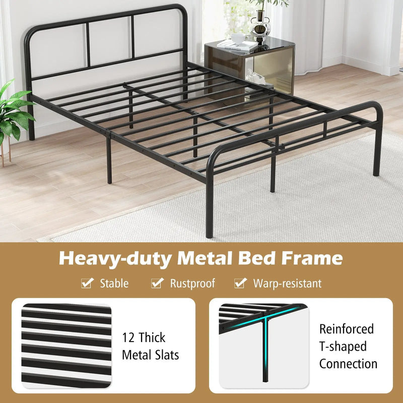 Full Bed Frame with Headboard and Footboard No Box Spring Needed-Black by DirectDeals