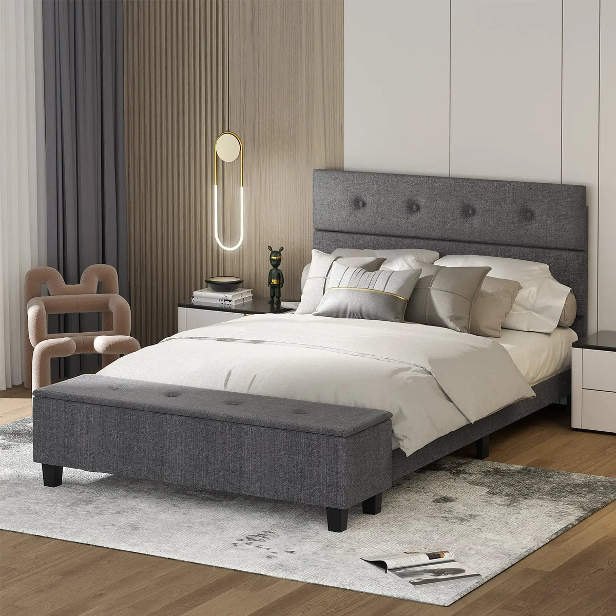 Full/Queen/Twin Upholstered Bed Frame with Ottoman Storage by DirectDeals