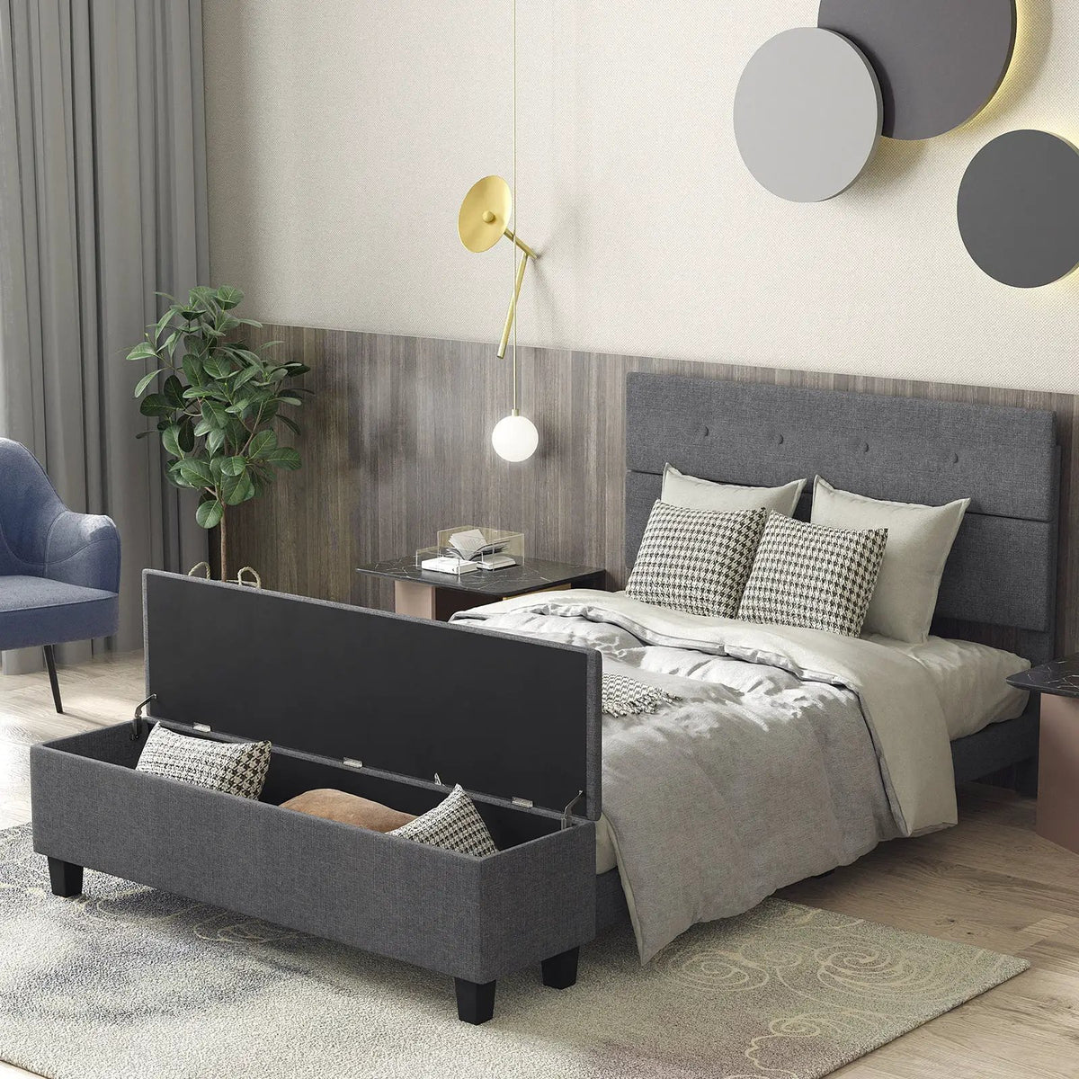 Full/Queen/Twin Upholstered Bed Frame with Ottoman Storage by DirectDeals