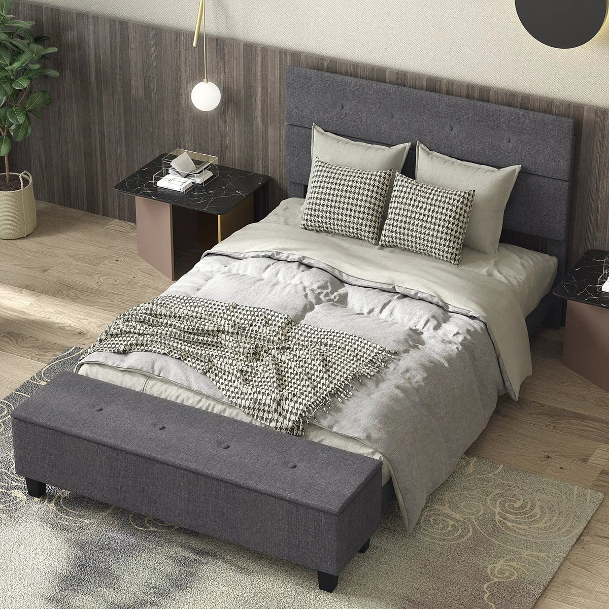 Full/Queen/Twin Upholstered Bed Frame with Ottoman Storage by DirectDeals