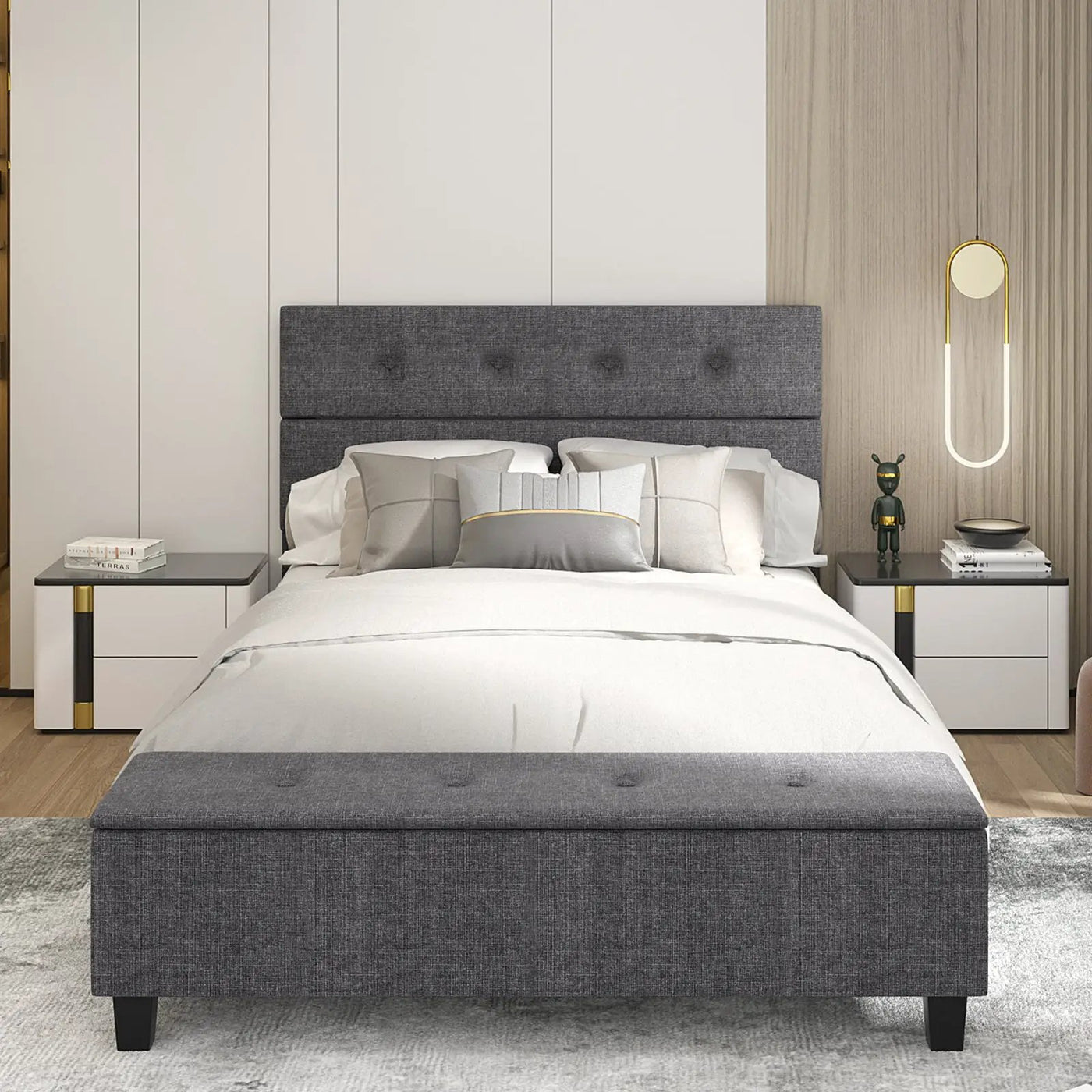 Full/Queen/Twin Upholstered Bed Frame with Ottoman Storage by DirectDeals