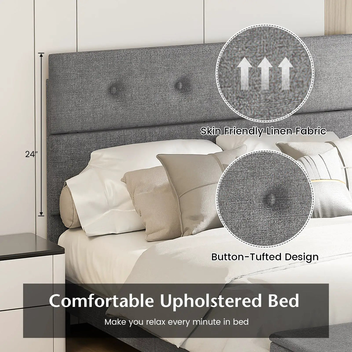 Full/Queen/Twin Upholstered Bed Frame with Ottoman Storage by DirectDeals