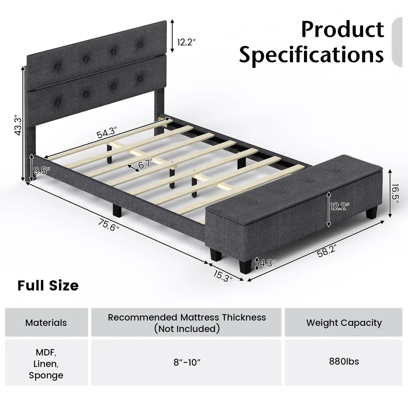 Full/Queen/Twin Upholstered Bed Frame with Ottoman Storage by DirectDeals