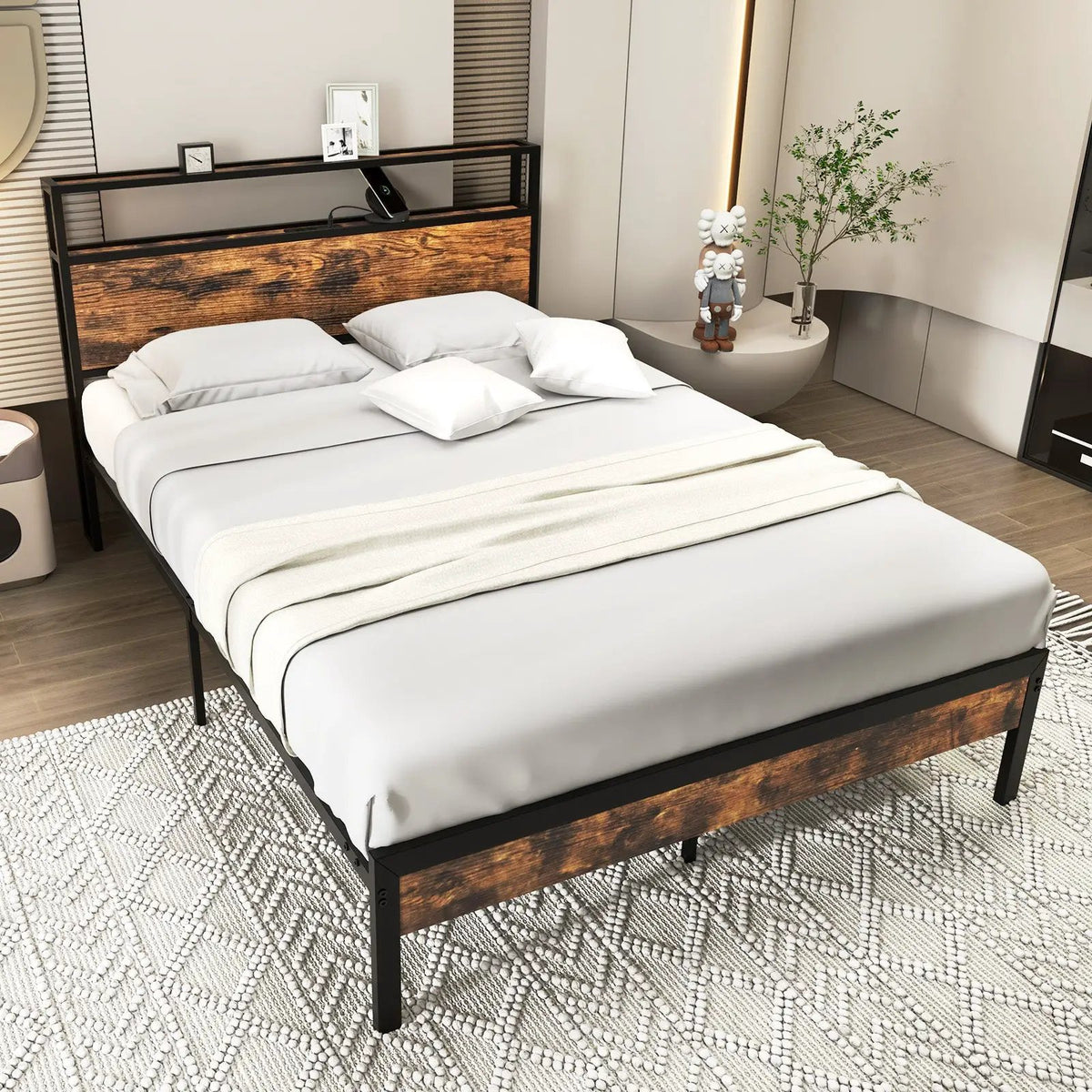 Twin/Full/Queen Bed Frame with Storage Headboard and Charging Station by DirectDeals