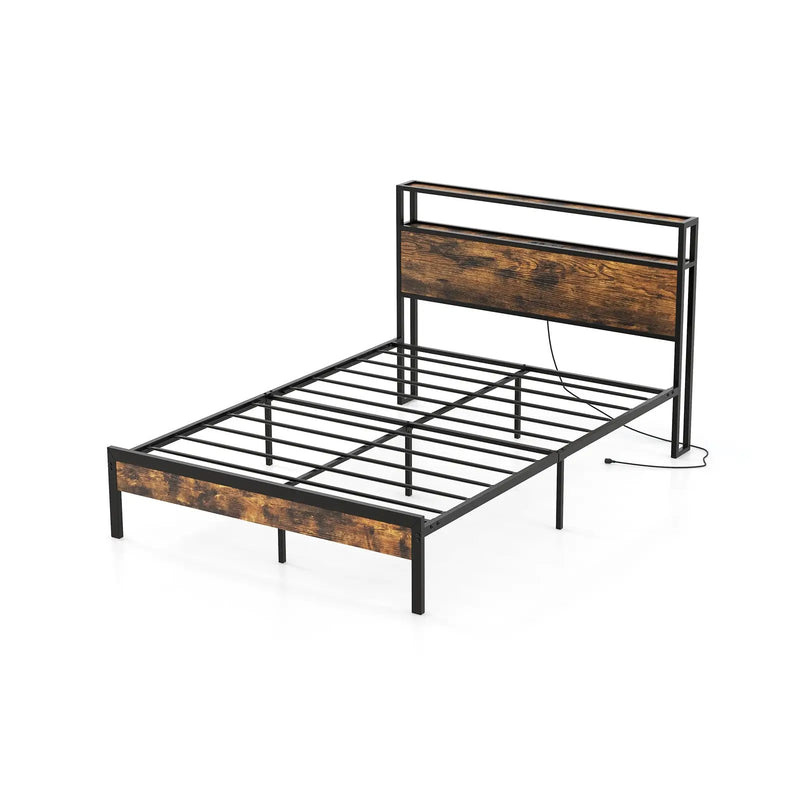 Twin/Full/Queen Bed Frame with Storage Headboard and Charging Station by DirectDeals