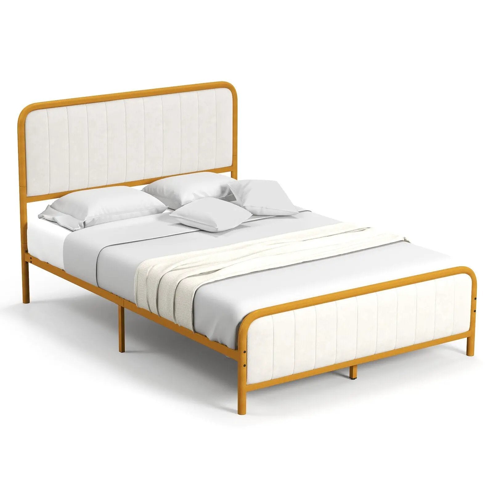 Upholstered Gold Platform Bed Frame with Velvet Headboard by DirectDeals