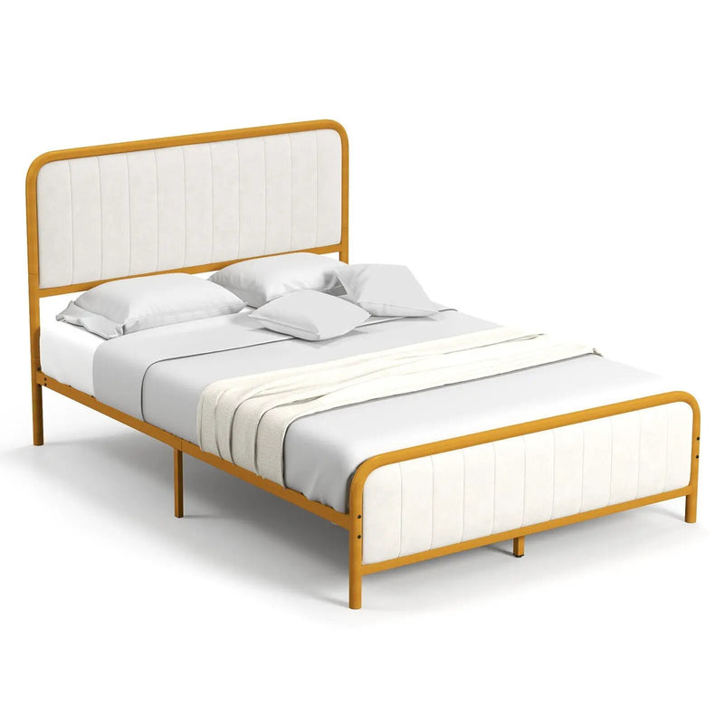 Upholstered Gold Platform Bed Frame with Velvet Headboard by DirectDeals