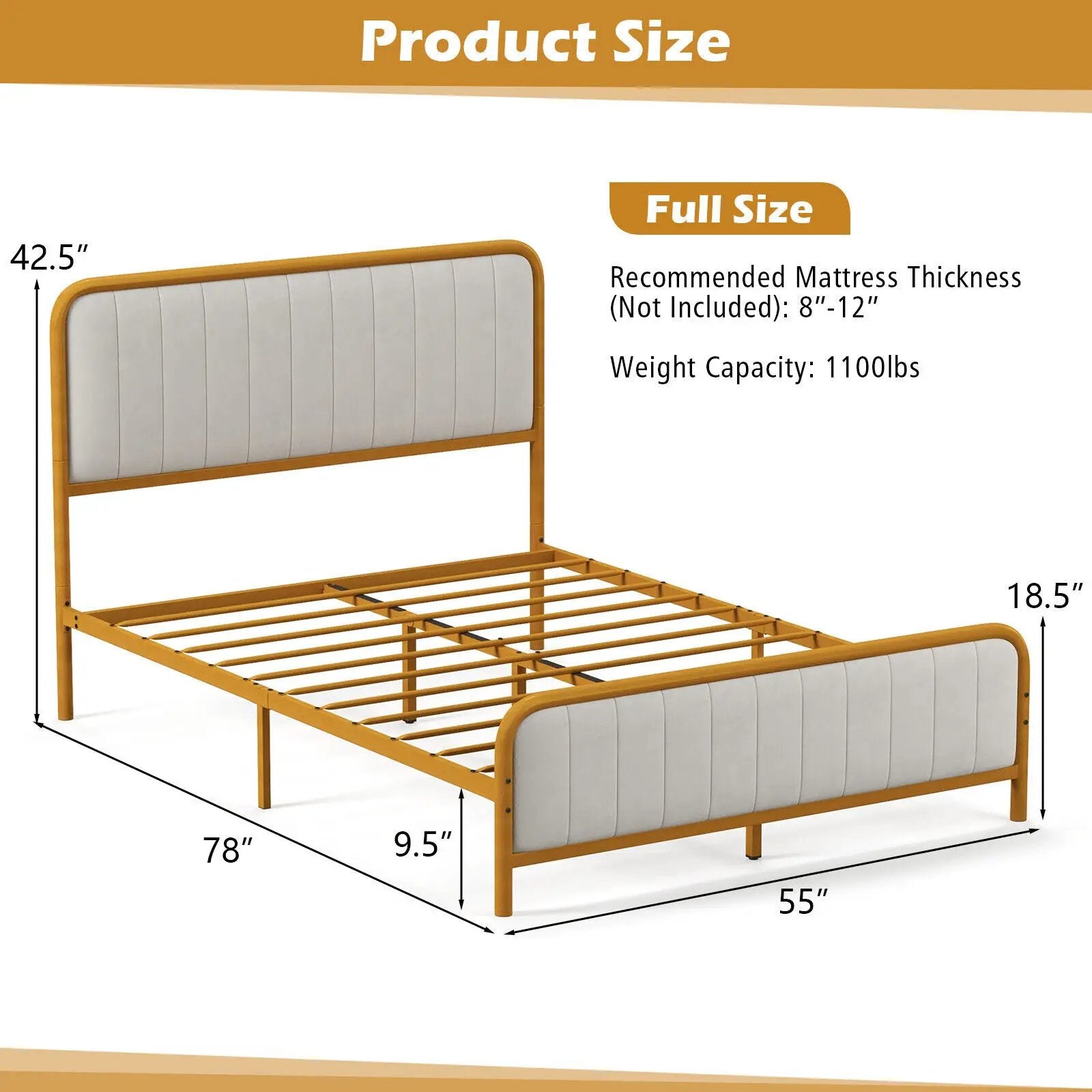Upholstered Gold Platform Bed Frame with Velvet Headboard by DirectDeals