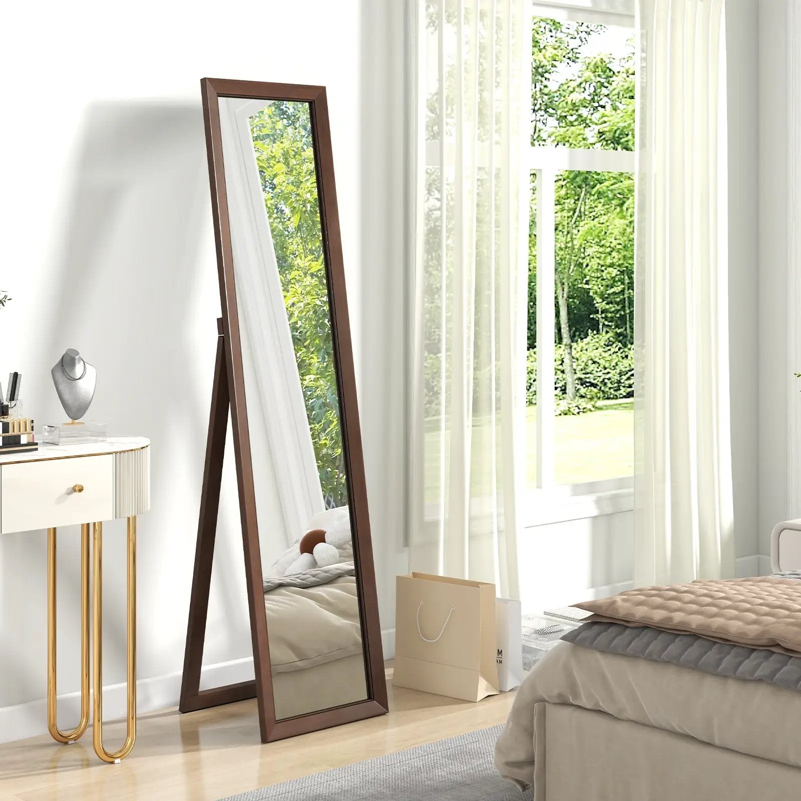 Full Length Mirror with Stand and Solid Wood Frame by DirectDeals