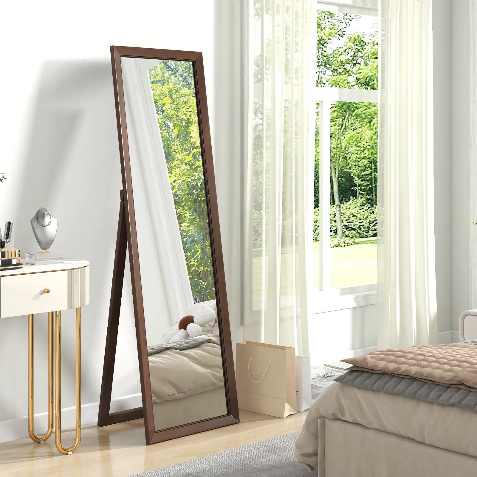 Full Length Mirror with Stand and Solid Wood Frame by DirectDeals