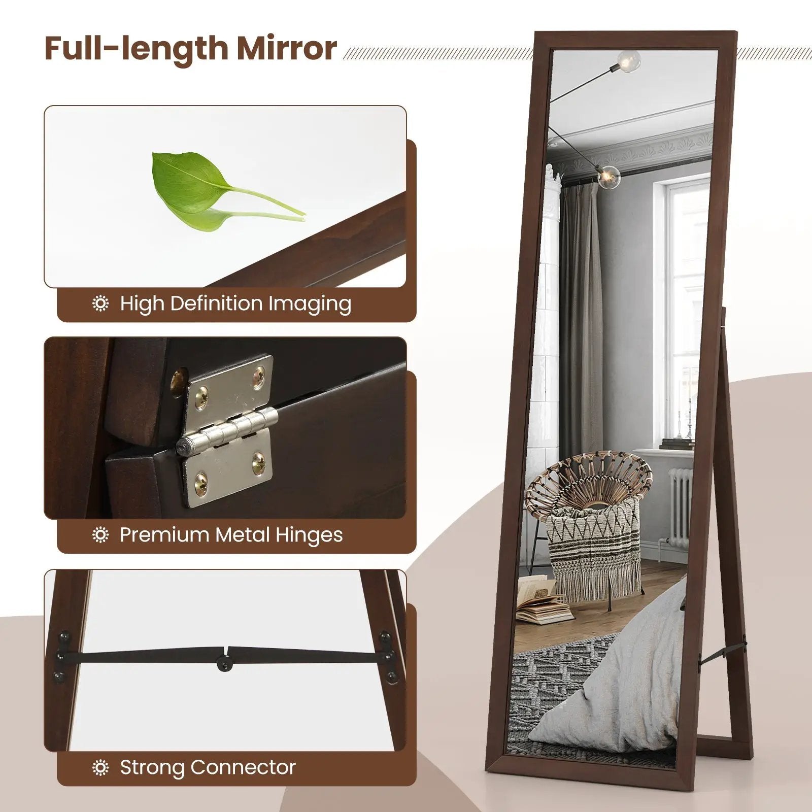 Full Length Mirror with Stand and Solid Wood Frame by DirectDeals