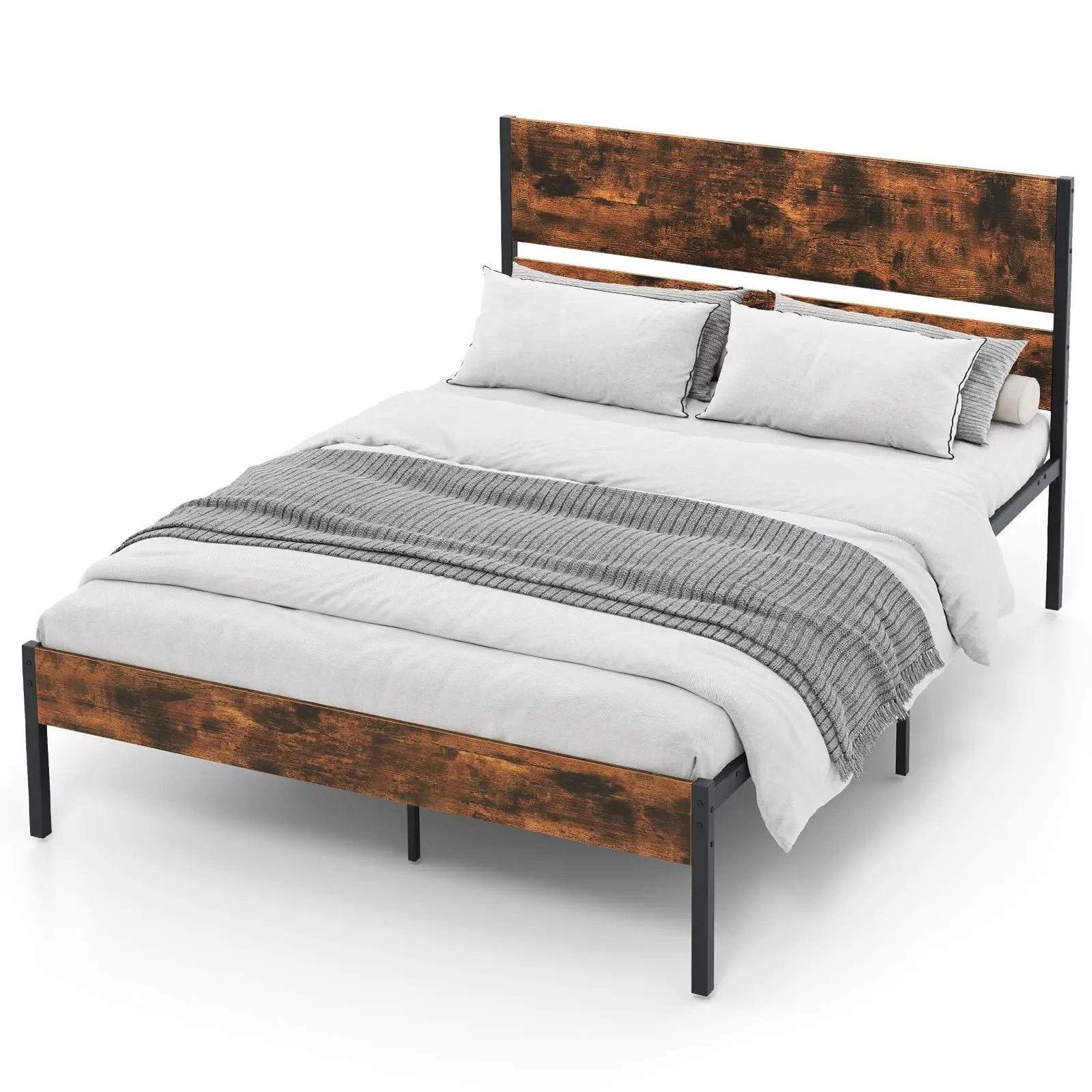 Twin/Full/Queen/King Metal Bed Frame with Wooden Headboard and Footboard-Full Size by DirectDeals