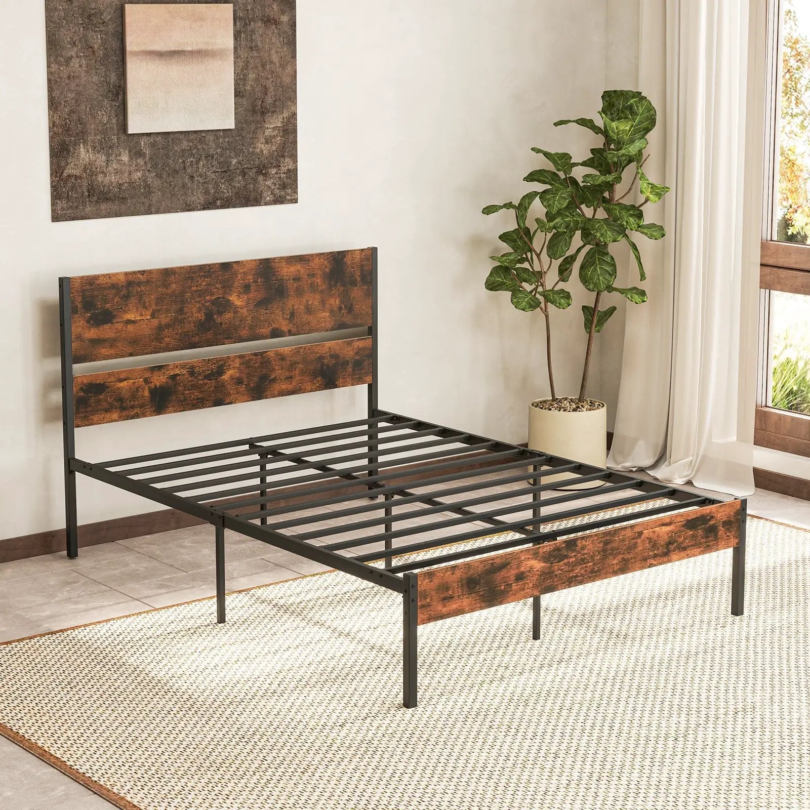 Twin/Full/Queen/King Metal Bed Frame with Wooden Headboard and Footboard-Full Size by DirectDeals