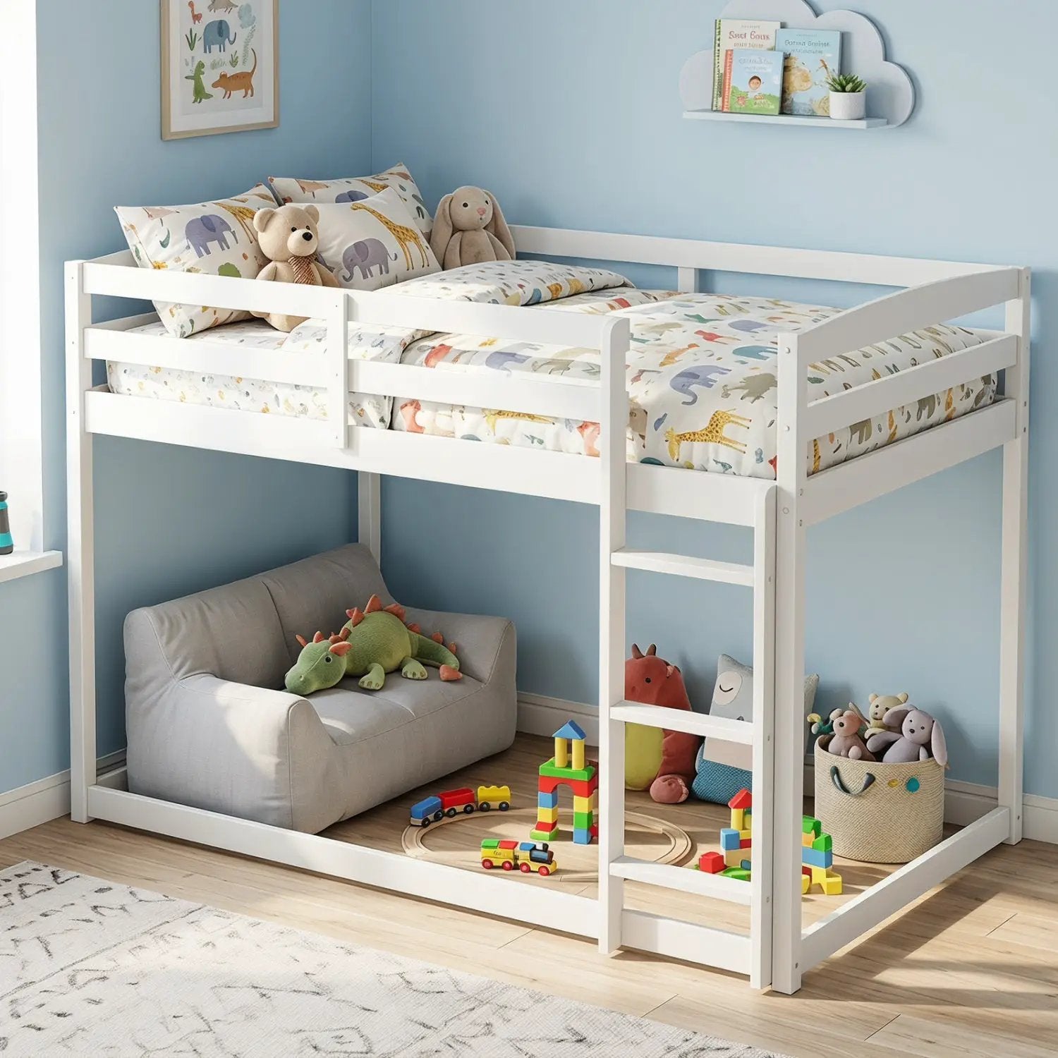 Full Over Full Bunk Bed with Ladder and Safety Guardrails by DirectDeals