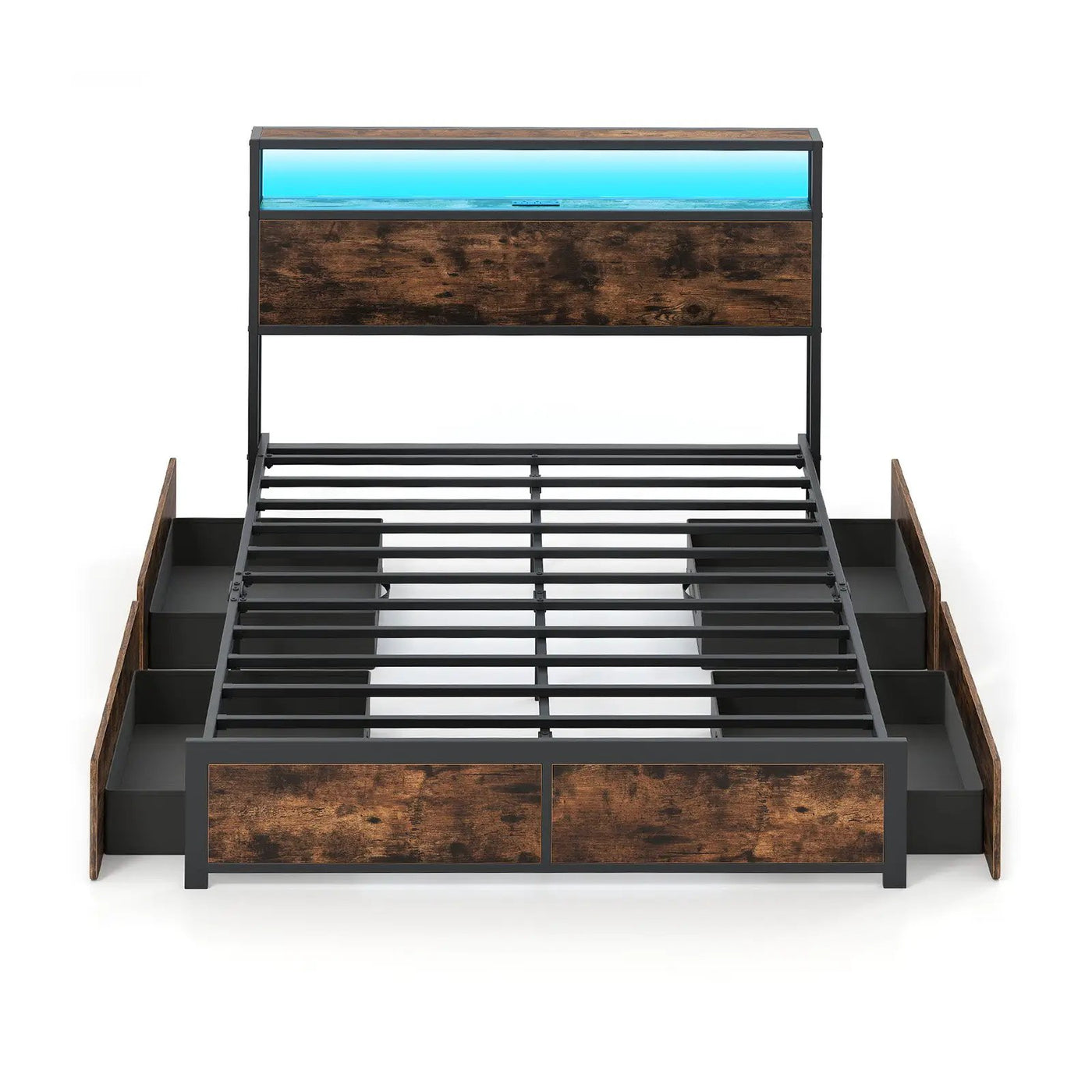 Full/Queen Size LED Bed Frame with Charging Station and 4 Storage Drawers by DirectDeals