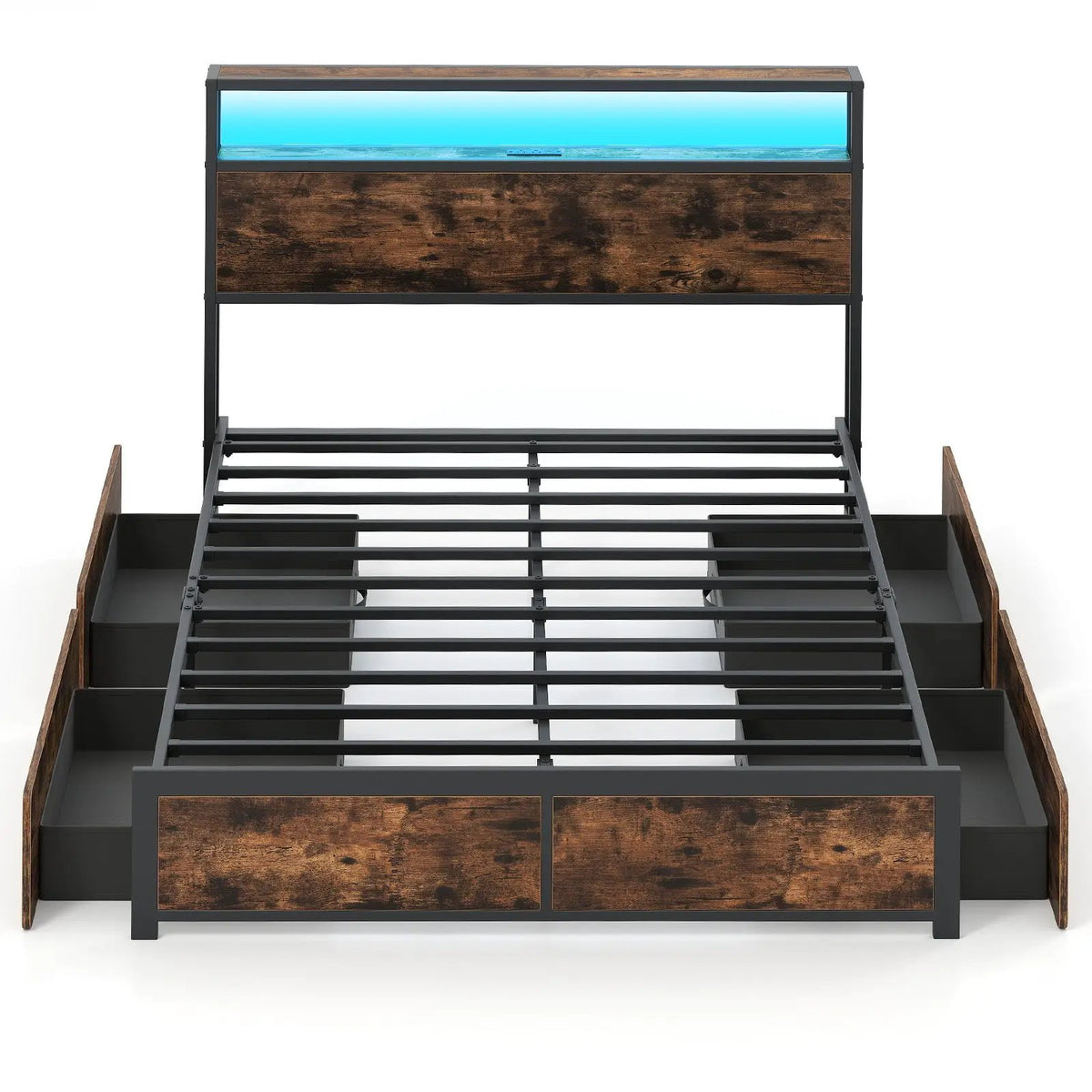 Full/Queen Size LED Bed Frame with Charging Station and 4 Storage Drawers by DirectDeals