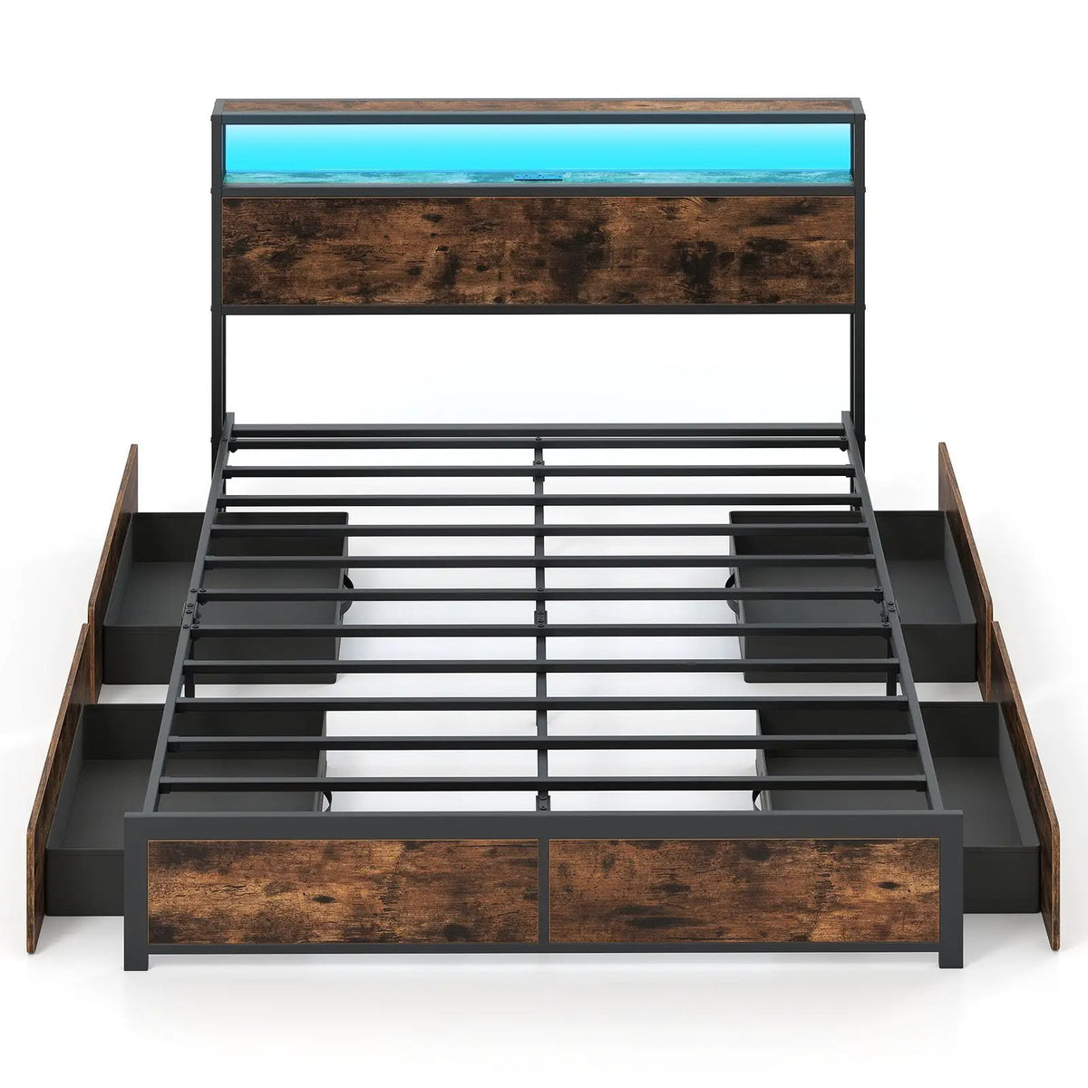 Full/Queen Size LED Bed Frame with Charging Station and 4 Storage Drawers by DirectDeals