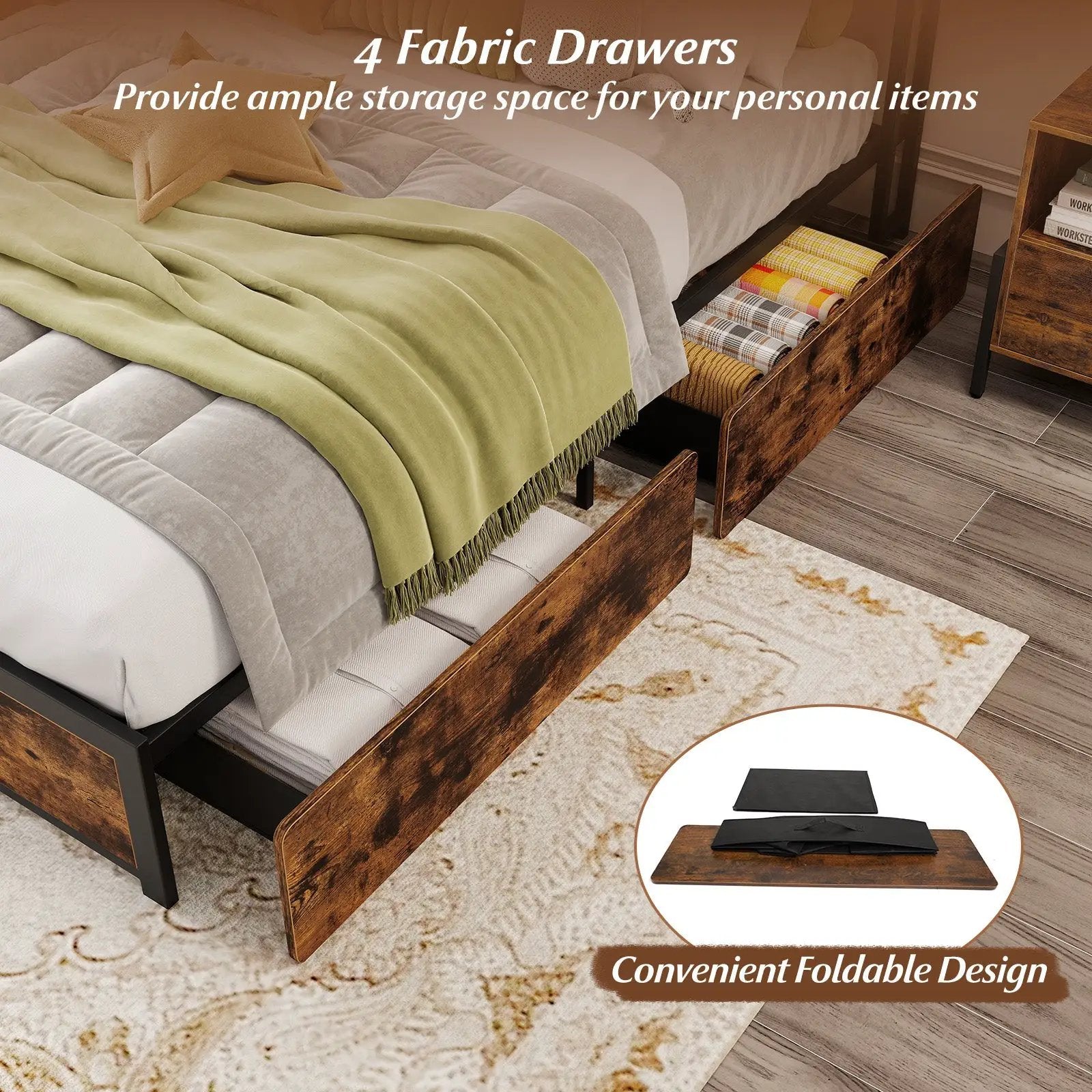 Full/Queen Size LED Bed Frame with Charging Station and 4 Storage Drawers by DirectDeals