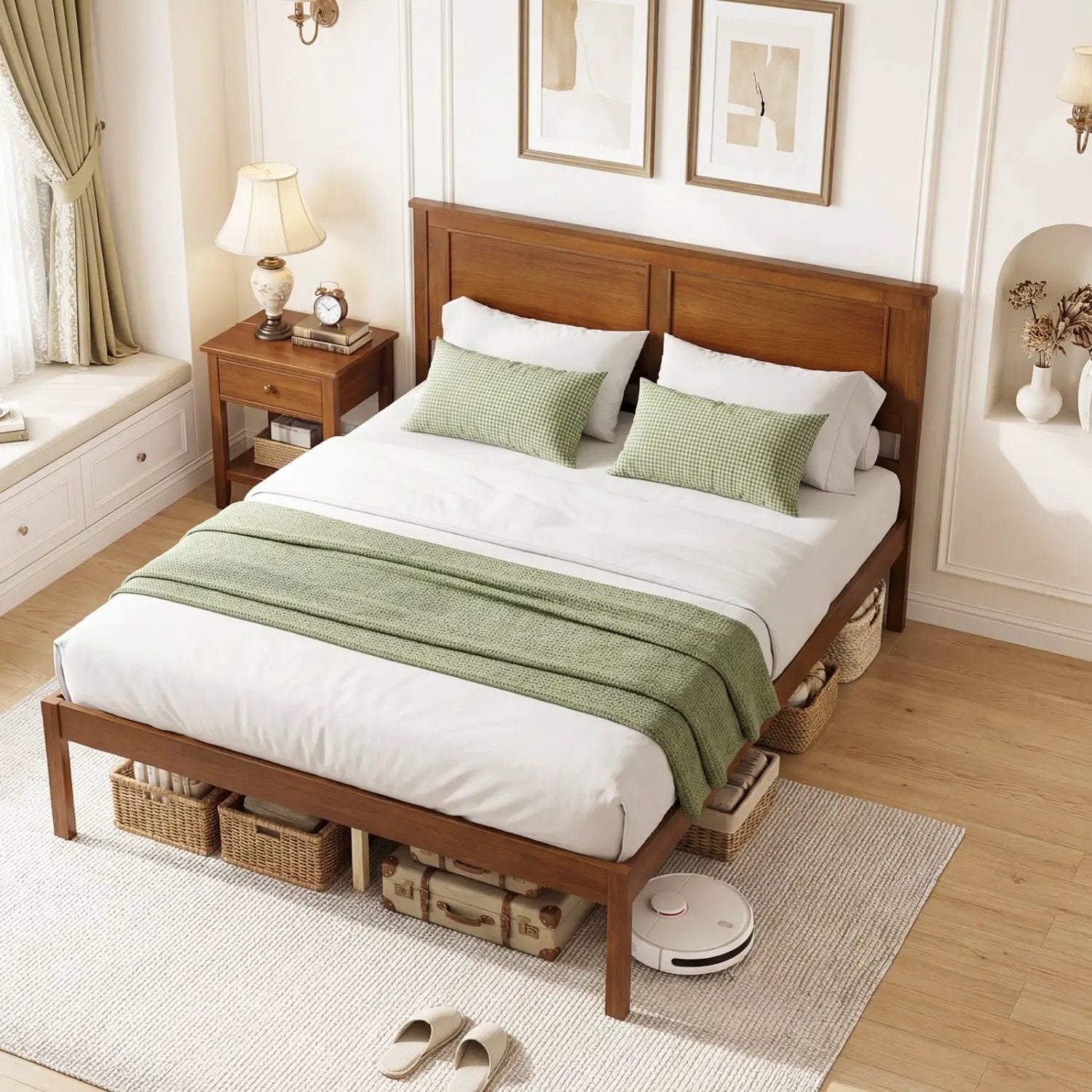 Full/Queen/Twin Size Bed Frame Farmhouse Wooden Platform Bed with Headboard by DirectDeals