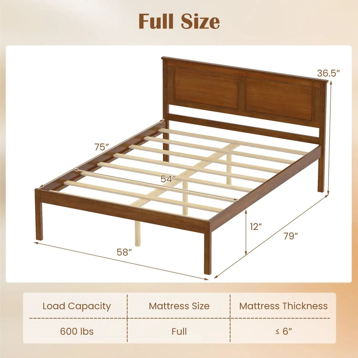 Full/Queen/Twin Size Bed Frame Farmhouse Wooden Platform Bed with Headboard by DirectDeals