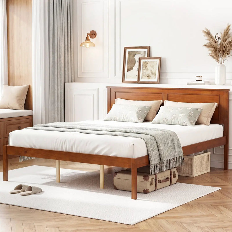 Full/Queen/Twin Size Bed Frame Farmhouse Wooden Platform Bed with Headboard by DirectDeals