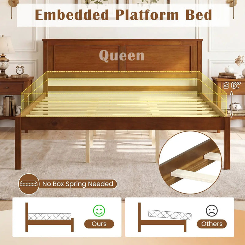 Full/Queen/Twin Size Bed Frame Farmhouse Wooden Platform Bed with Headboard by DirectDeals