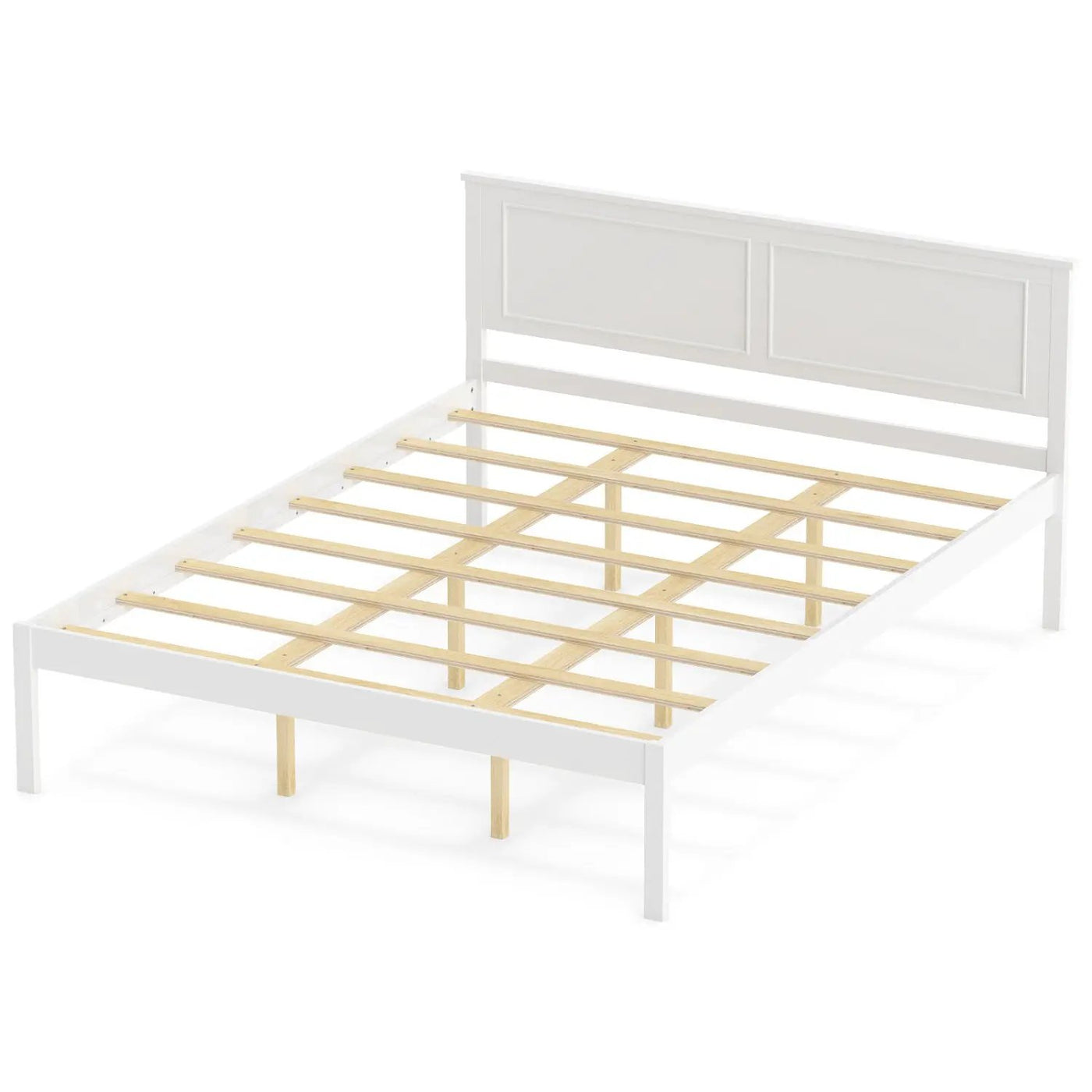 Full/Queen/Twin Size Bed Frame Farmhouse Wooden Platform Bed with Headboard White by DirectDeals