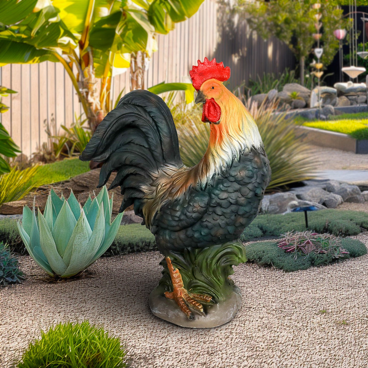 Concrete Rooster Statue Hand Painted Farmhouse 22 In, photo 8 of 15