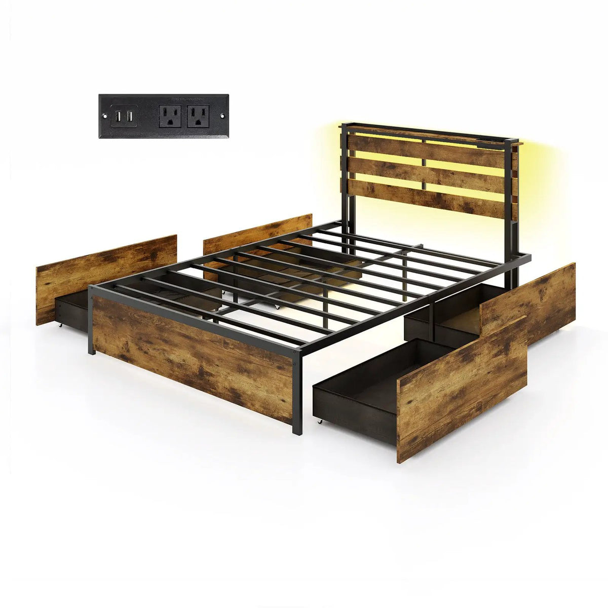 Full/Queen/Twin Size Bed Frame with Drawers LED Lights and USB Ports by DirectDeals
