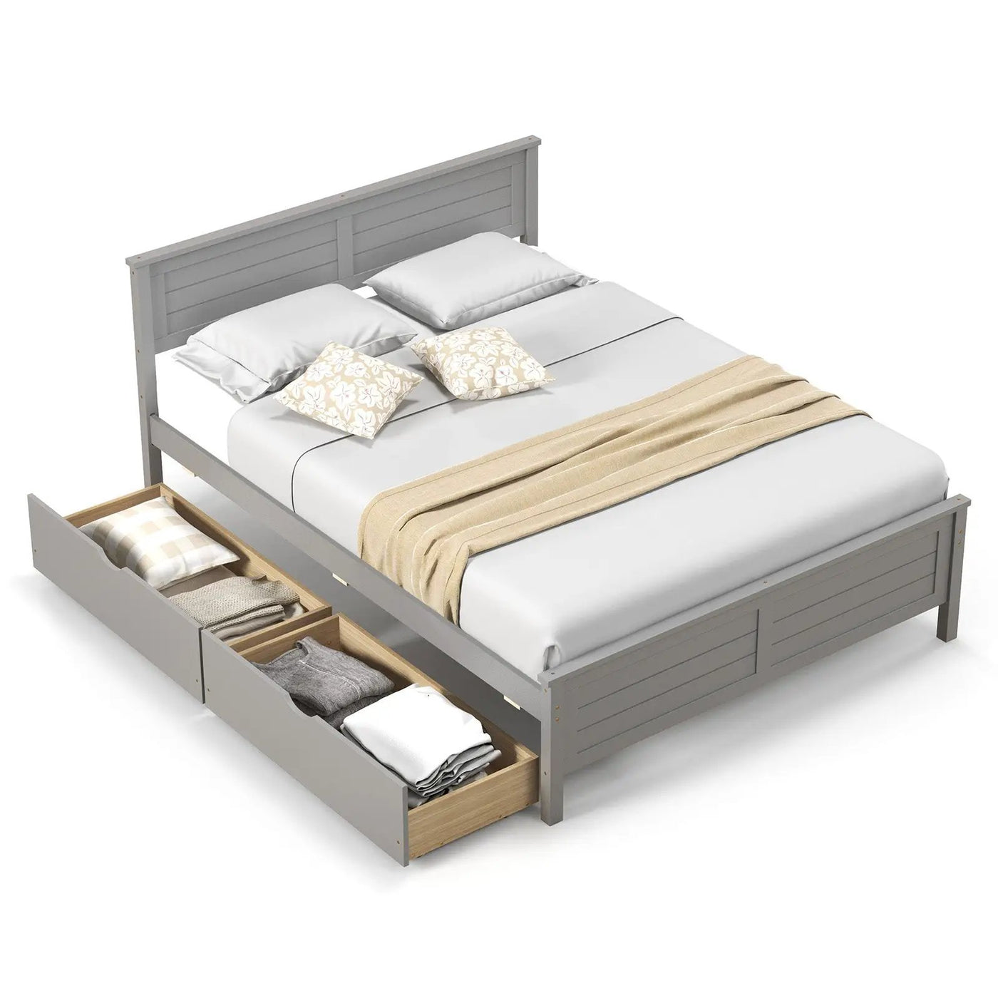 Full Size Bed Frame with Storage Drawers and Solid Wood Headboard by DirectDeals