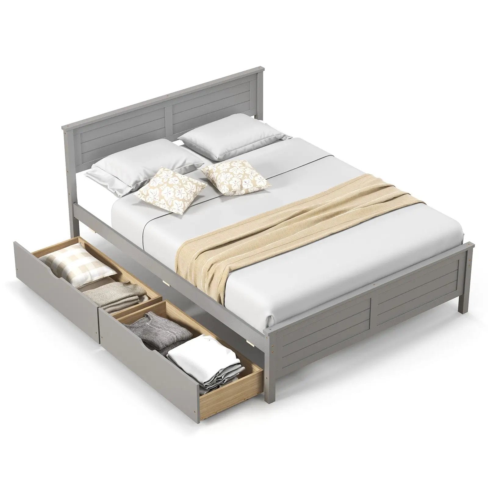 Full Size Bed Frame with Storage Drawers and Solid Wood Headboard by DirectDeals