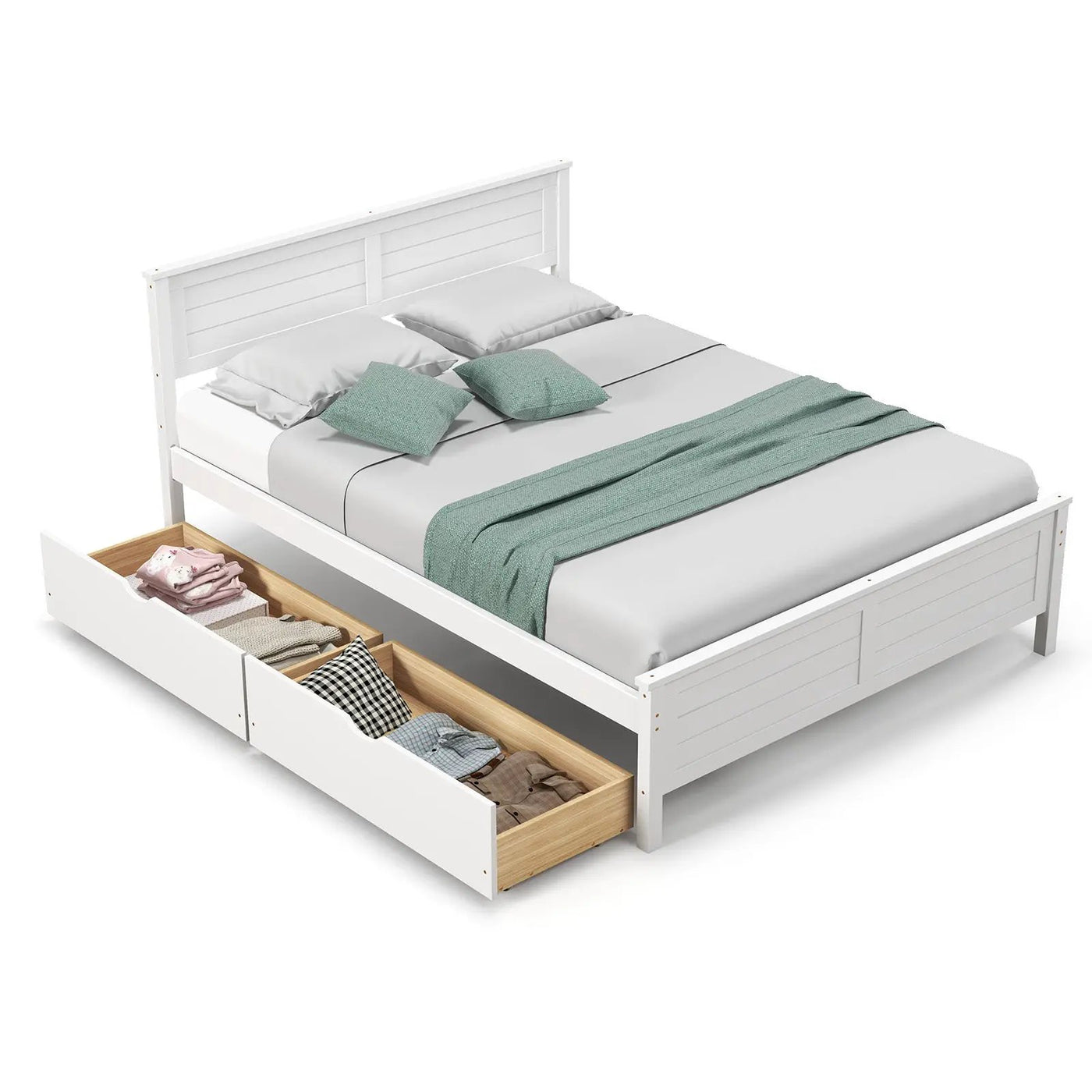 Full Size Bed Frame with Storage Drawers and Solid Wood Headboard by DirectDeals