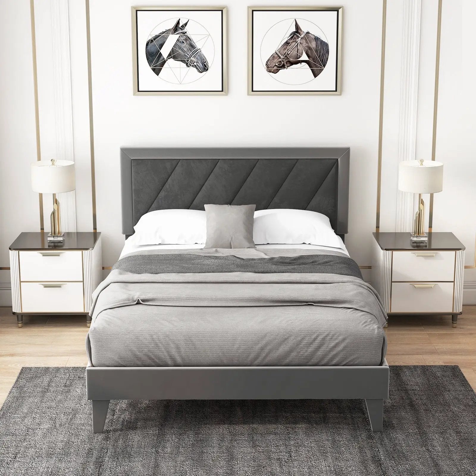 Twin/Full/Queen Platform Bed with High Headboard and Wooden Slats by DirectDeals