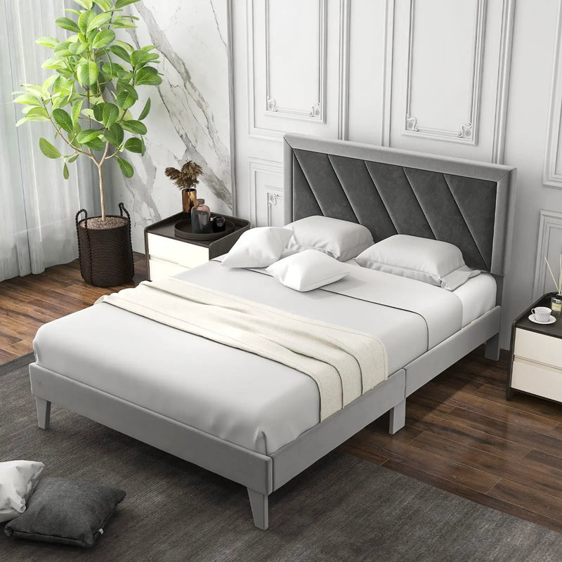 Twin/Full/Queen Platform Bed with High Headboard and Wooden Slats by DirectDeals