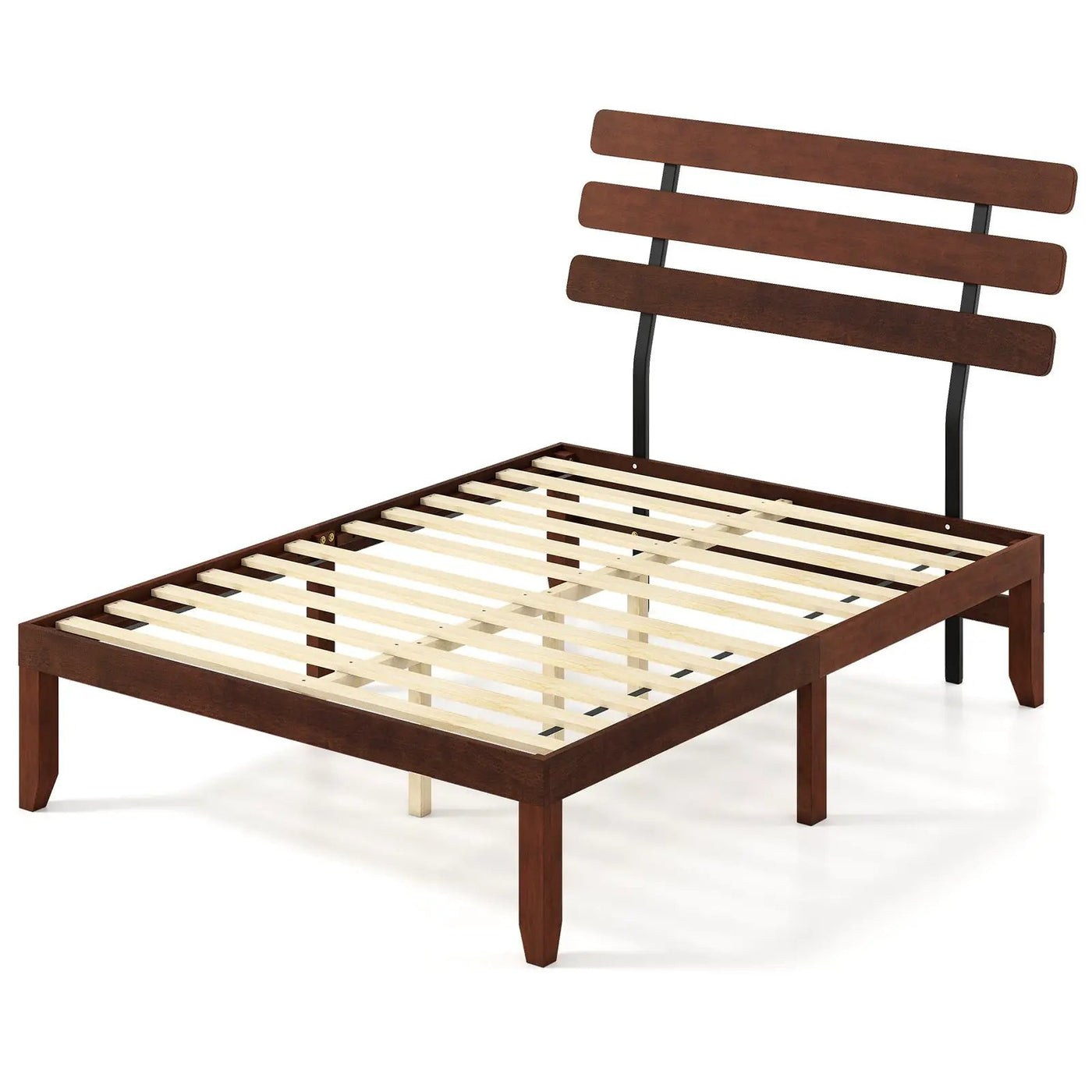 Full Size Bed Frame 15.5 Inch Solid Wood Platform Bed with Retro Headboard by DirectDeals