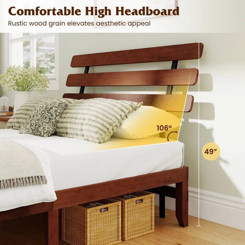 Full Size Bed Frame 15.5 Inch Solid Wood Platform Bed with Retro Headboard by DirectDeals