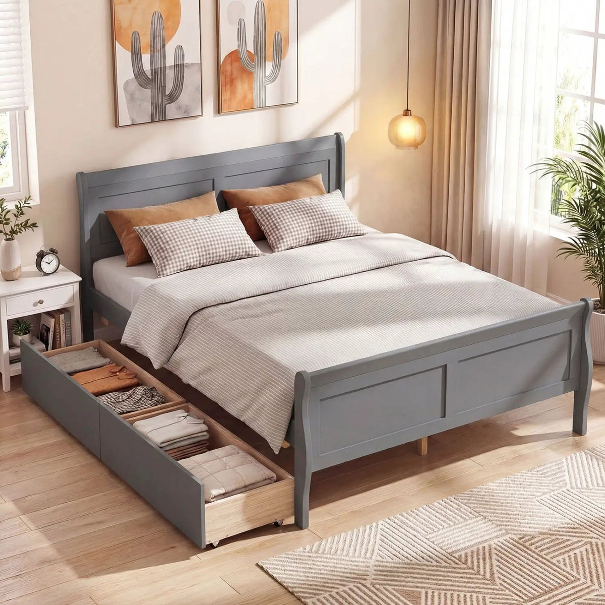 Full Size Bed Frame with 2 Storage Drawers and Footboard for Kids Teens Adults by DirectDeals