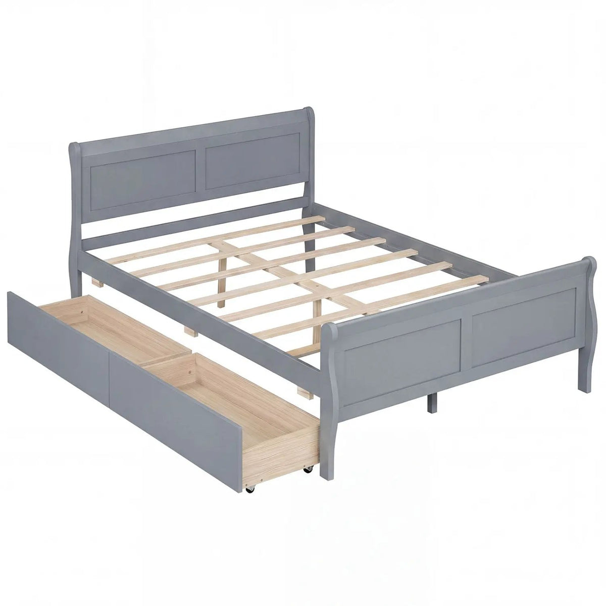 Full Size Bed Frame with 2 Storage Drawers and Footboard for Kids Teens Adults by DirectDeals