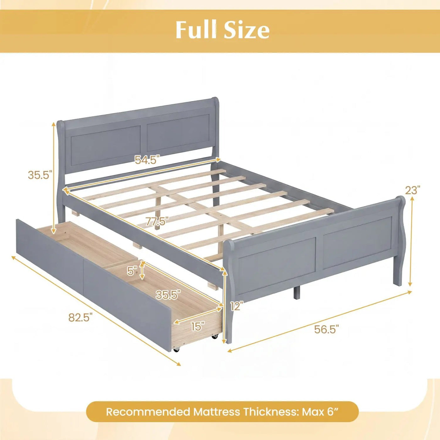 Full Size Bed Frame with 2 Storage Drawers and Footboard for Kids Teens Adults by DirectDeals