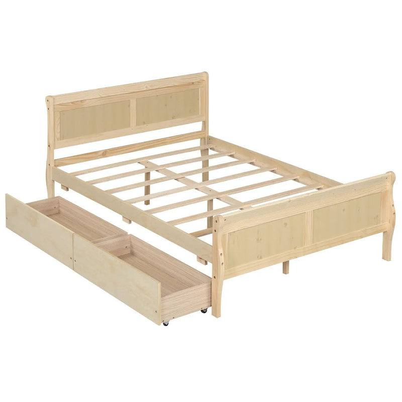 Full Size Bed Frame with 2 Storage Drawers and Footboard for Kids Teens Adults by DirectDeals