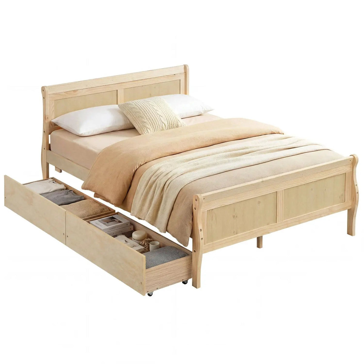 Full Size Bed Frame with 2 Storage Drawers and Footboard for Kids Teens Adults by DirectDeals
